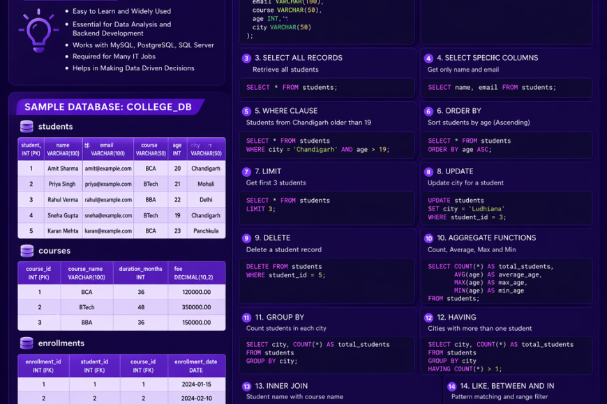 SQL Tutorial with Examples and Practice Sets