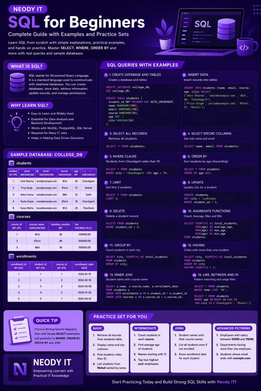 SQL Tutorial with Examples and Practice Sets